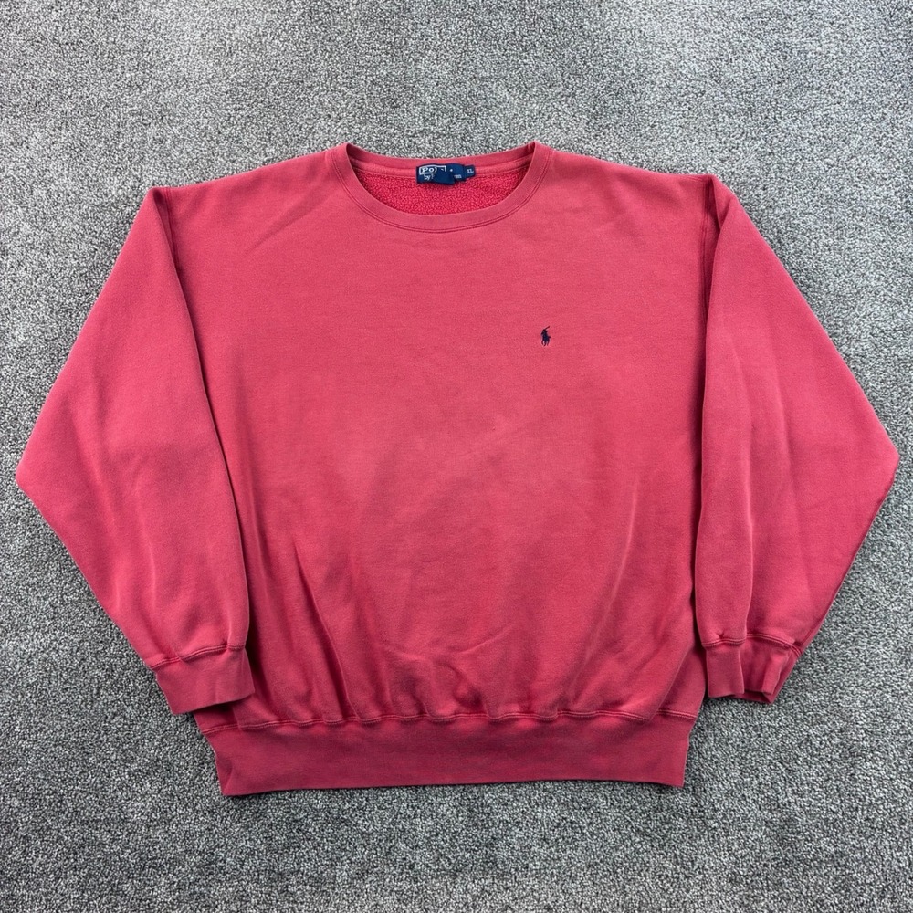 Vintage Polo Ralph Lauren Sweatshirt Mens XL Coral Red Cotton Blend Crewneck